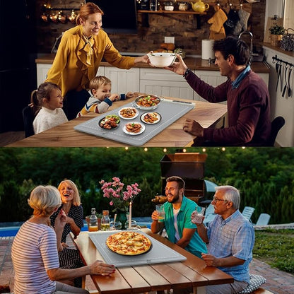 Warming Mat for Food with Heat Resistant Pad, Prevent Countertop Cracks, Keep Meal Warm, Rapid and Full Surface Heating, 6 Temp Settings, 6H Timer, Upgraded Rollable Portable Food Warmer Mat Grey