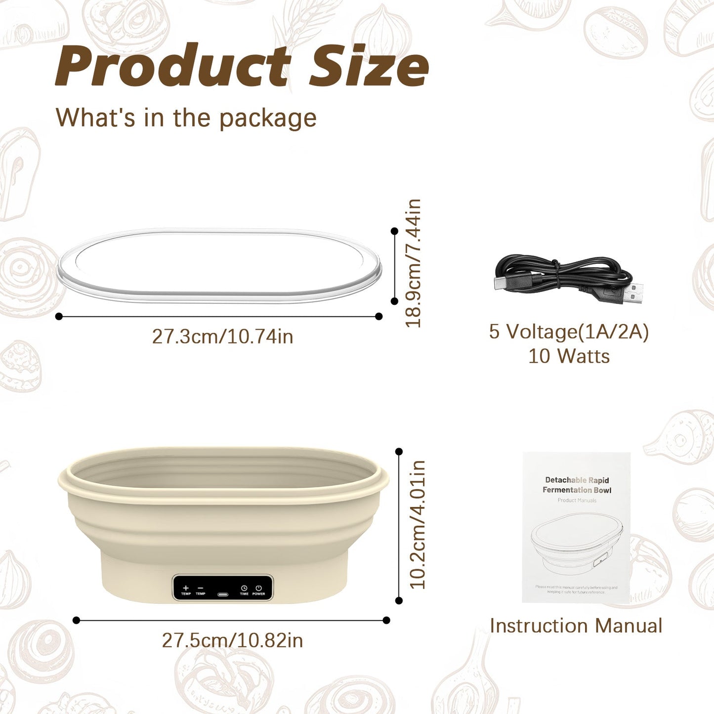 Heated Sourdough Bread Fermentation Basket, Electric Constant Temperature Silicone Batter Bowl, Banneton Baking Supplies, 2L Round Foldable Fermentation Bowl, White - coldsohard