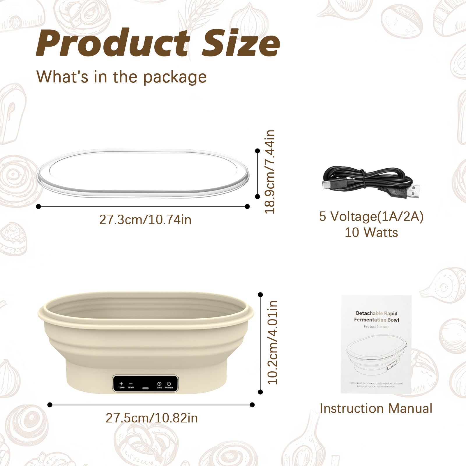 Heated Sourdough Bread Fermentation Basket, Electric Constant Temperature Silicone Batter Bowl, Banneton Baking Supplies, 2L Round Foldable Fermentation Bowl, White - coldsohard