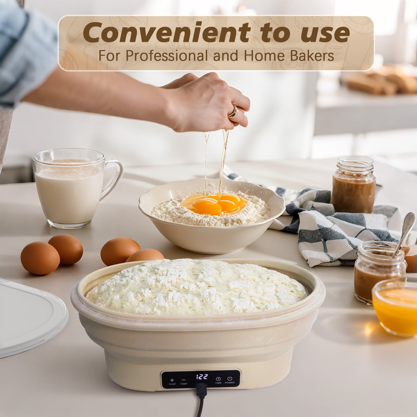 Heated Sourdough Bread Fermentation Basket, Electric Constant Temperature Silicone Batter Bowl, Banneton Baking Supplies, 2L Round Foldable Fermentation Bowl, White - coldsohard