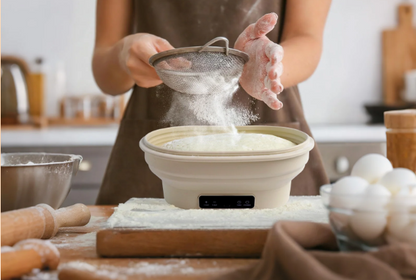 Heated Sourdough Bread Fermentation Basket, Electric Constant Temperature Silicone Batter Bowl, Banneton Baking Supplies, 2L Round Foldable Fermentation Bowl, White